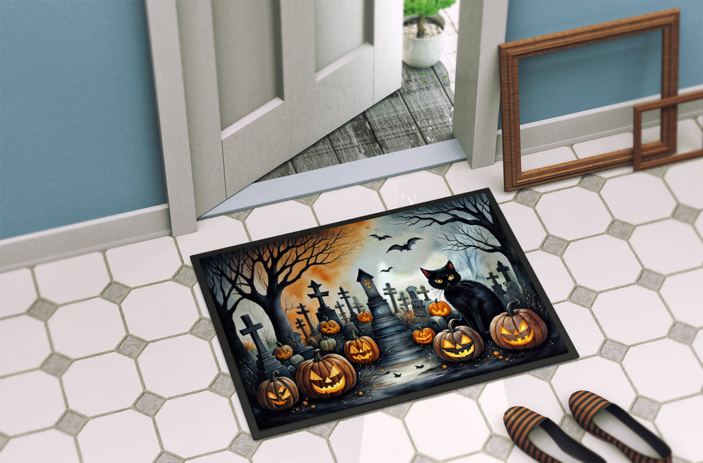 Black Cat Spooky Halloween Doormat Indoor Outdoor 18H X 27W Front Door Mat Rugs for Entryway, Non Slip Washable