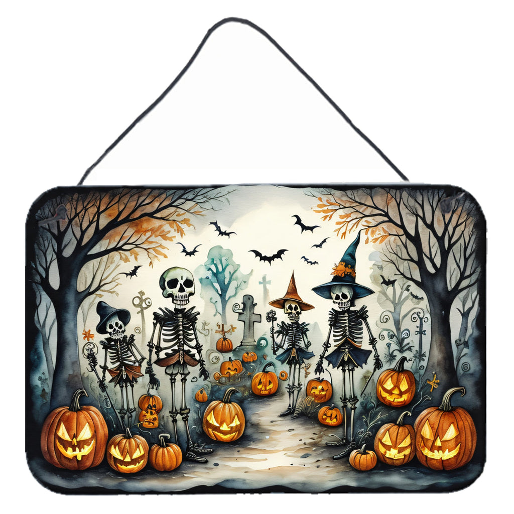Calacas Skeletons Spooky Halloween Wall or Door Hanging Prints Aluminum Metal Sign Kitchen Wall Bar Bathroom Plaque Home Decor, 8HX12W, Multicolor
