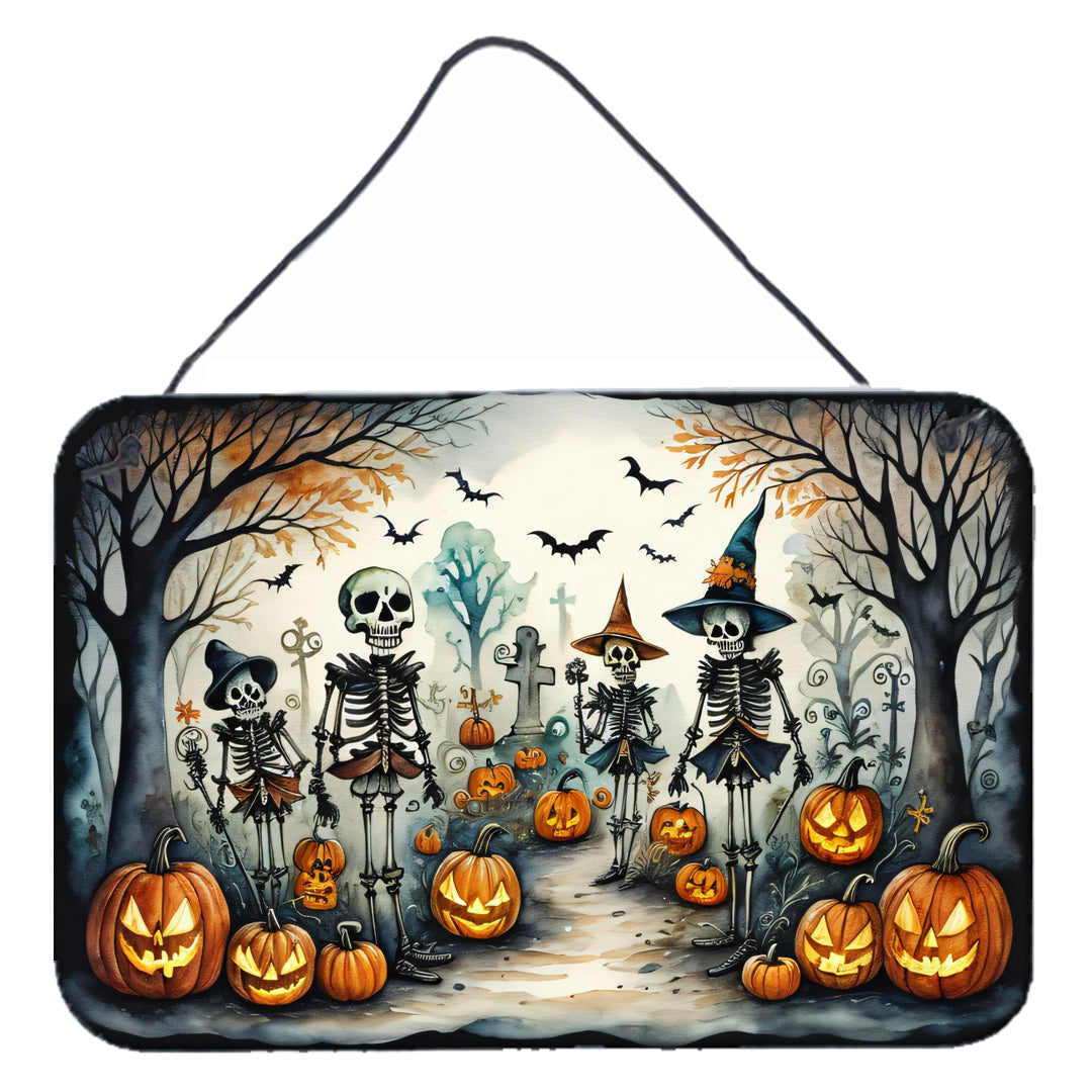 Calacas Skeletons Spooky Halloween Wall or Door Hanging Prints Aluminum Metal Sign Kitchen Wall Bar Bathroom Plaque Home Decor, 8HX12W, Multicolor