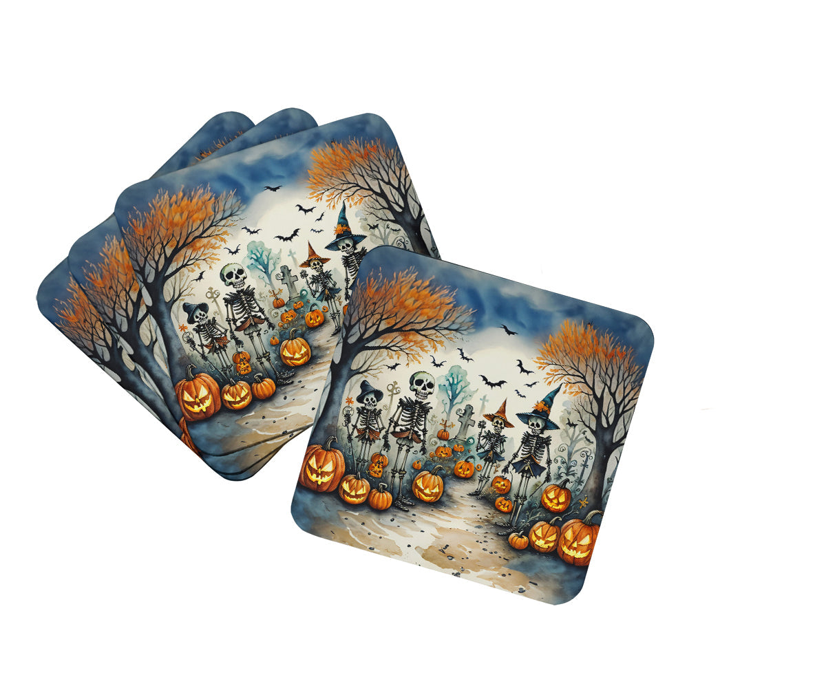 Calacas Skeletons Spooky Halloween Foam Coasters Set of 4 Cup Coasters for Indoor Outdoor, Tabletop Protection, Anti Slip, Mouse pad Material