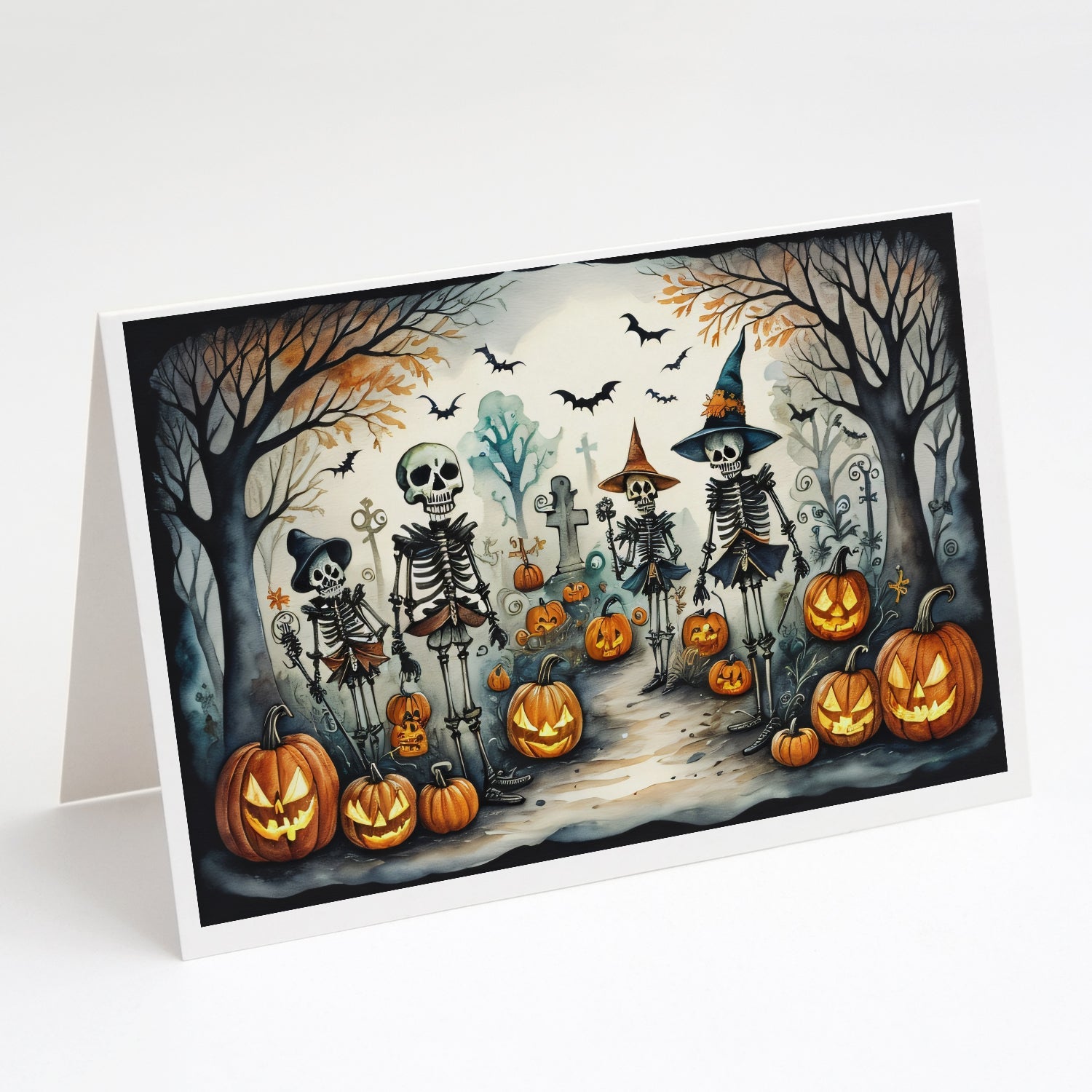 Calacas Skeletons Spooky Halloween Greeting Cards Pack of 8 Blank Cards with Envelopes Whimsical A7 Size 5x7