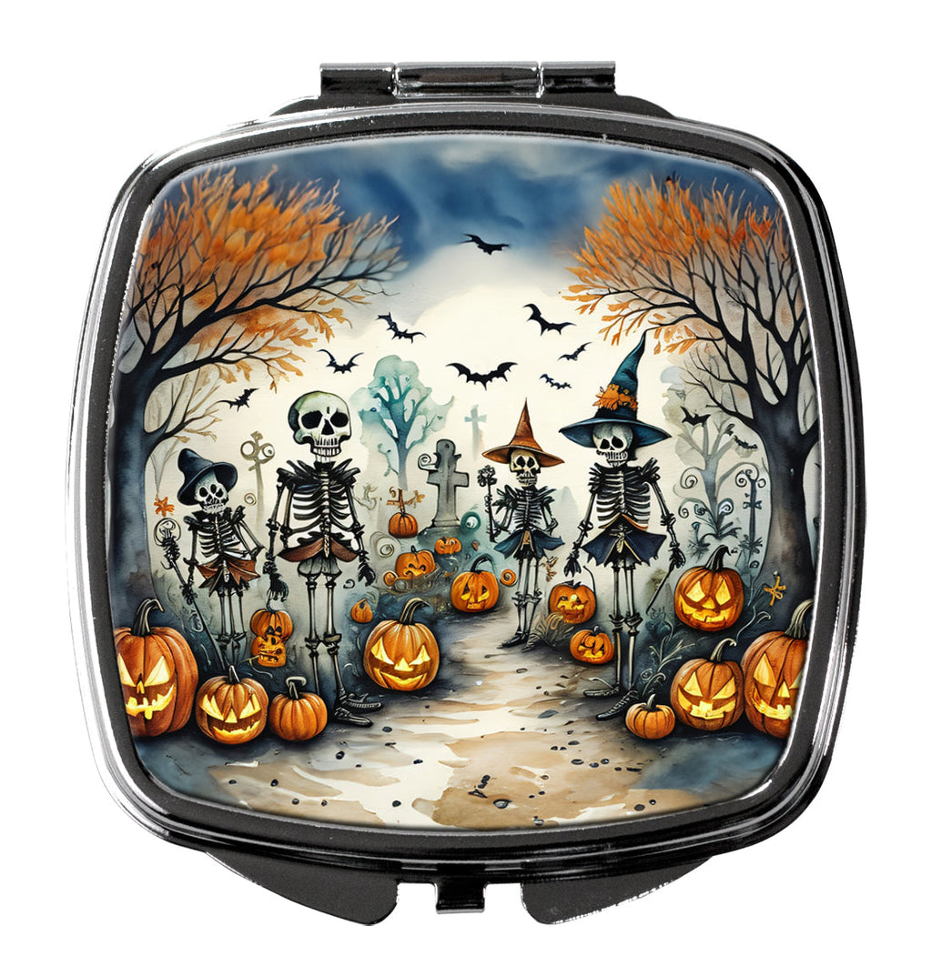 Calacas Skeletons Spooky Halloween Compact Mirror Decorative Travel Makeup Mirror for Women Girls Gifts Pocket Makeup Mirror Folding Handheld