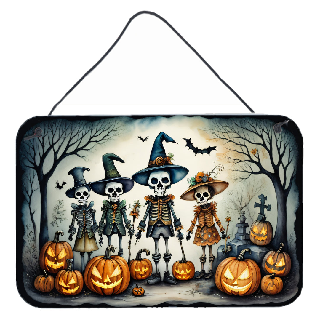 Calacas Skeletons Spooky Halloween Wall or Door Hanging Prints Aluminum Metal Sign Kitchen Wall Bar Bathroom Plaque Home Decor, 8HX12W, Multicolor