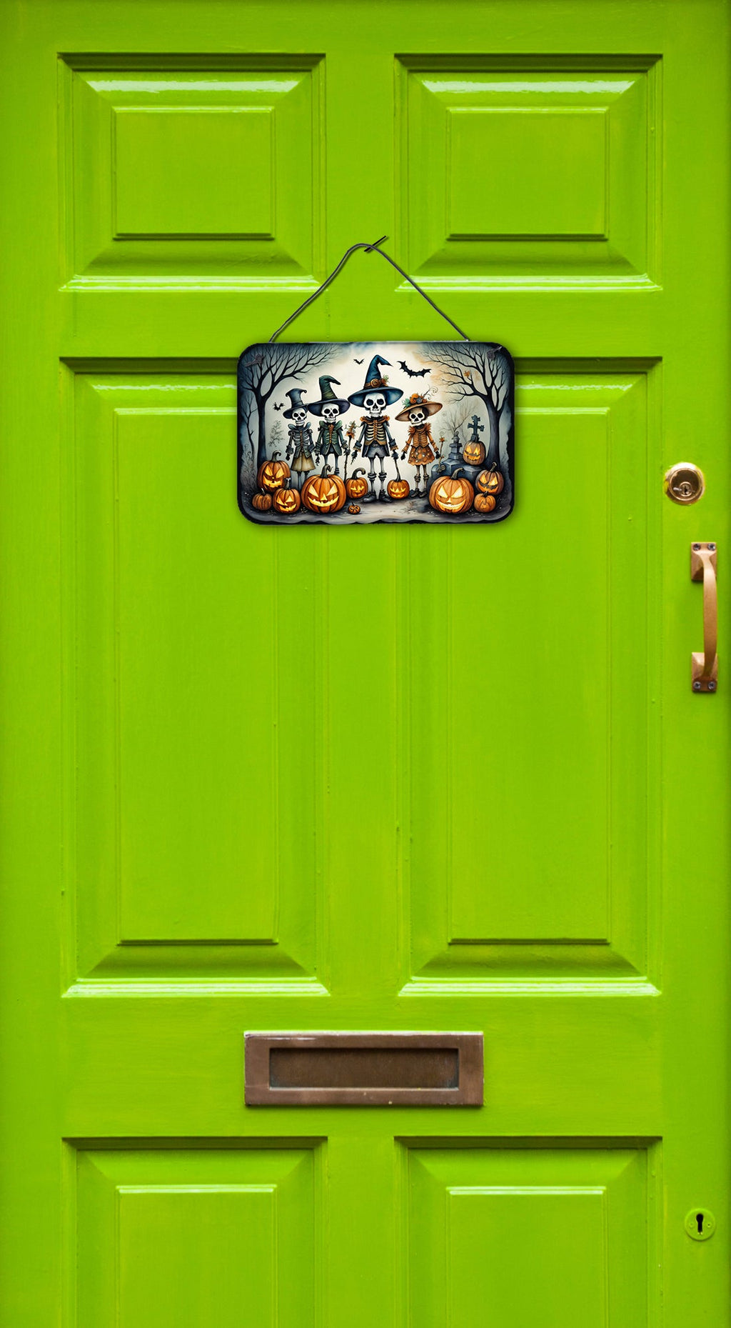 Calacas Skeletons Spooky Halloween Wall or Door Hanging Prints Aluminum Metal Sign Kitchen Wall Bar Bathroom Plaque Home Decor, 8HX12W, Multicolor