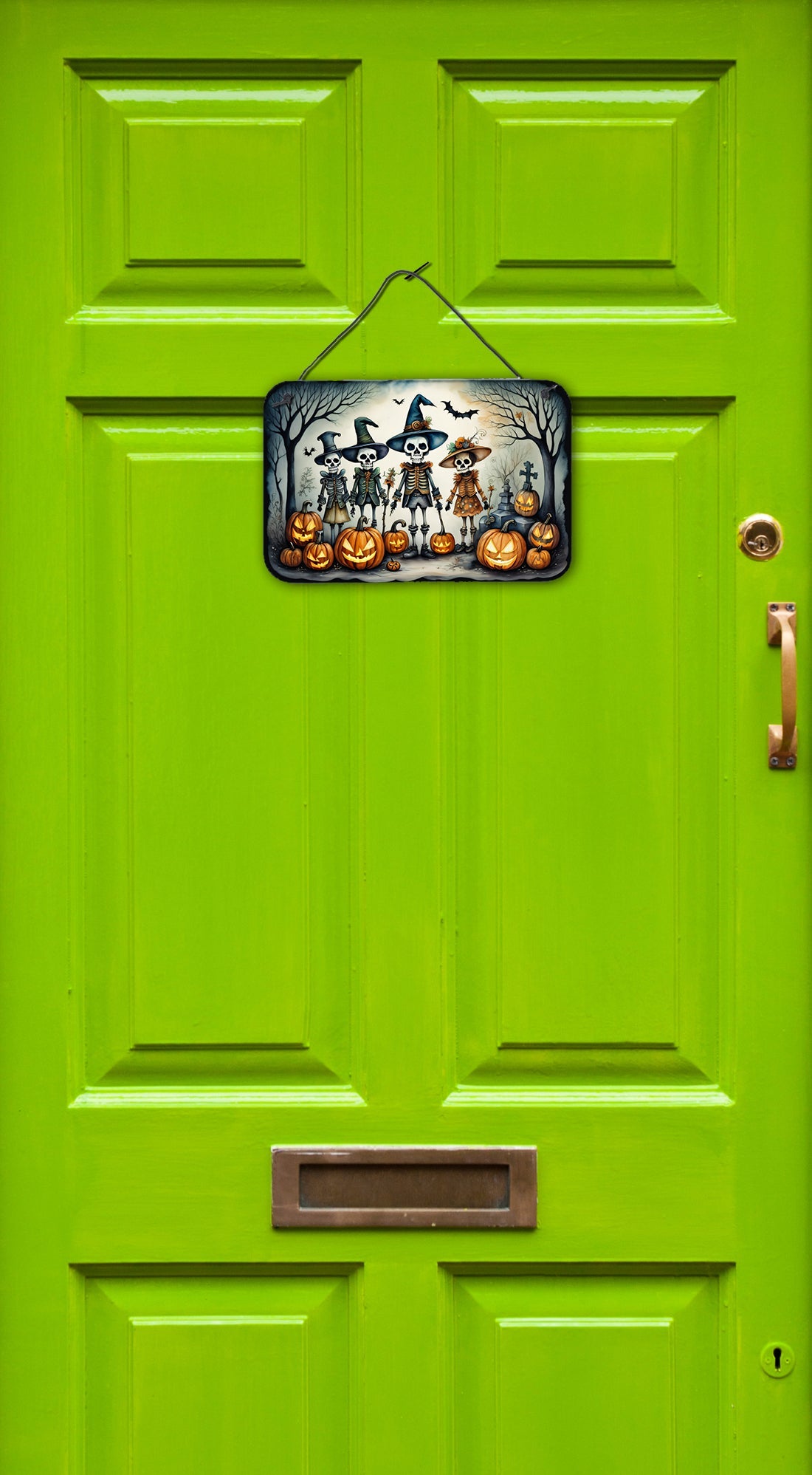Calacas Skeletons Spooky Halloween Wall or Door Hanging Prints Aluminum Metal Sign Kitchen Wall Bar Bathroom Plaque Home Decor, 8HX12W, Multicolor