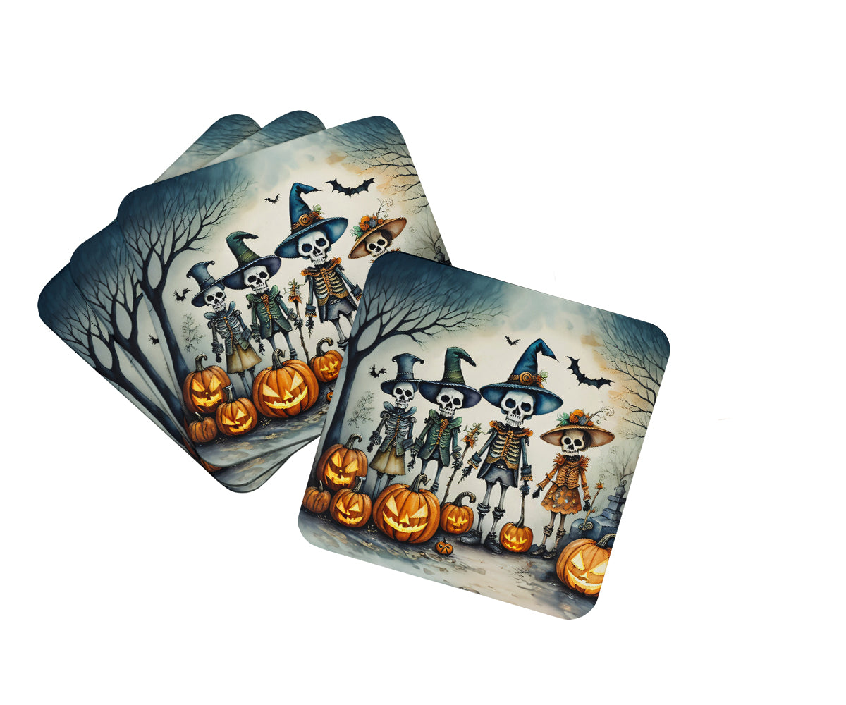 Calacas Skeletons Spooky Halloween Foam Coasters Set of 4 Cup Coasters for Indoor Outdoor, Tabletop Protection, Anti Slip, Mouse pad Material