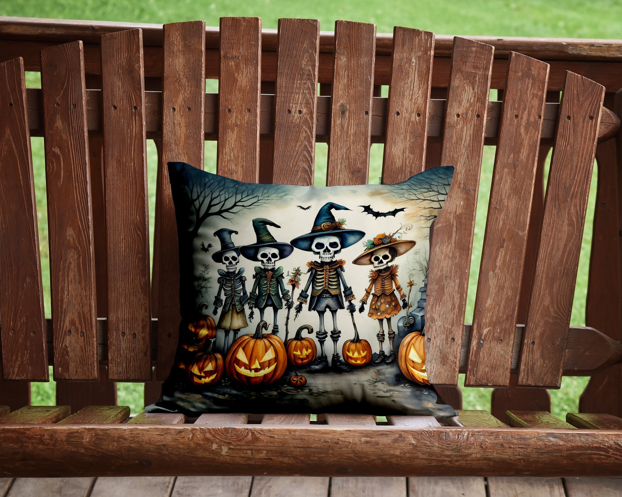 Calacas Skeletons Spooky Halloween Decorative Throw Pillow 14x14 Indoor Outdoor Accent Cushion, Fabric Cover with Insert for Sofa, Bed, Porch & Living Room