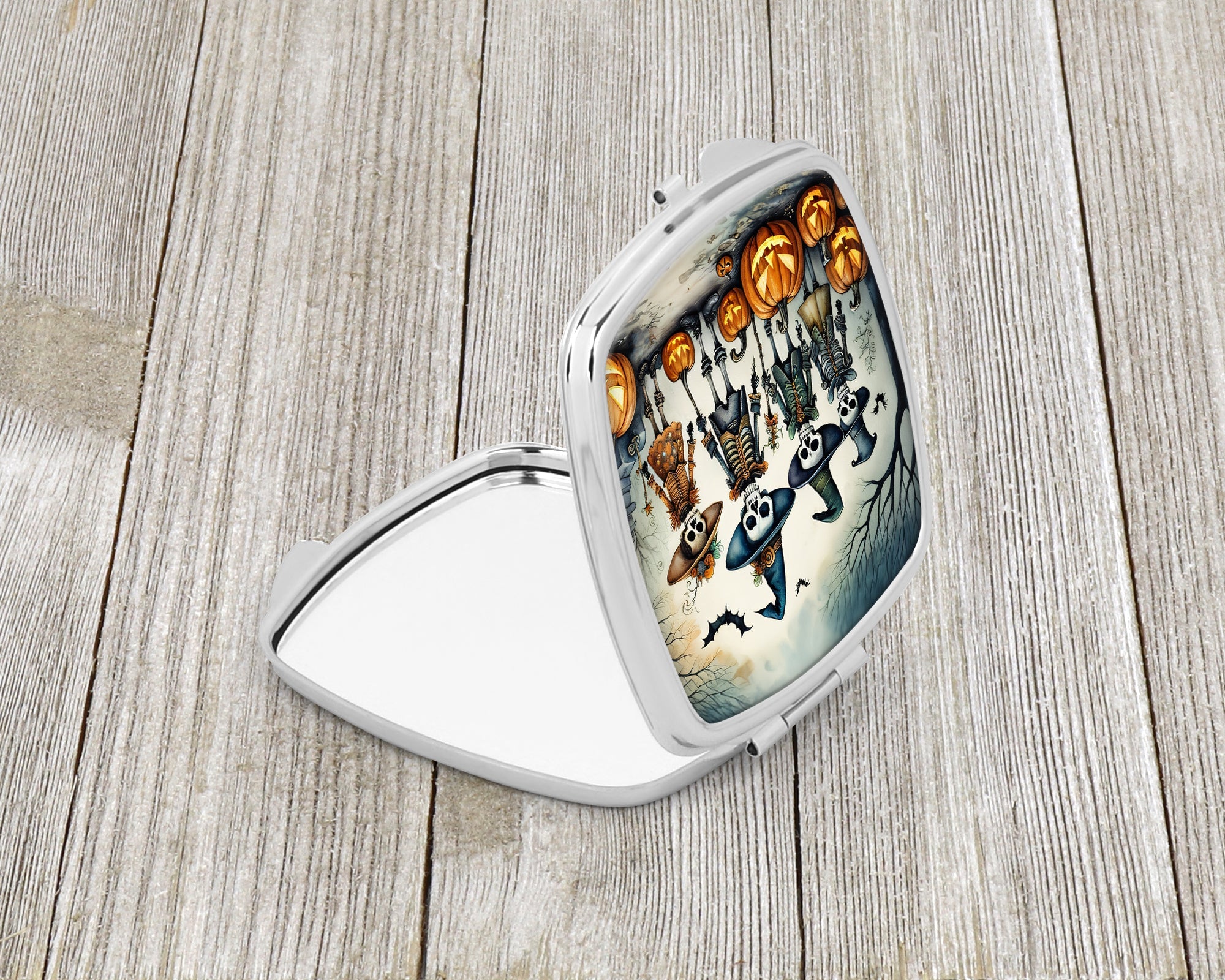 Calacas Skeletons Spooky Halloween Compact Mirror Decorative Travel Makeup Mirror for Women Girls Gifts Pocket Makeup Mirror Folding Handheld
