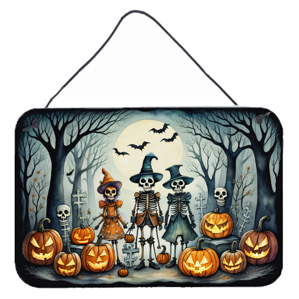 Calacas Skeletons Spooky Halloween Wall or Door Hanging Prints Aluminum Metal Sign Kitchen Wall Bar Bathroom Plaque Home Decor, 8HX12W, Multicolor
