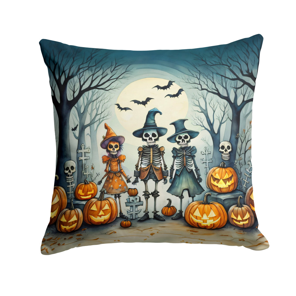 Calacas Skeletons Spooky Halloween Decorative Throw Pillow 14x14 Indoor Outdoor Accent Cushion, Fabric Cover with Insert for Sofa, Bed, Porch & Living Room