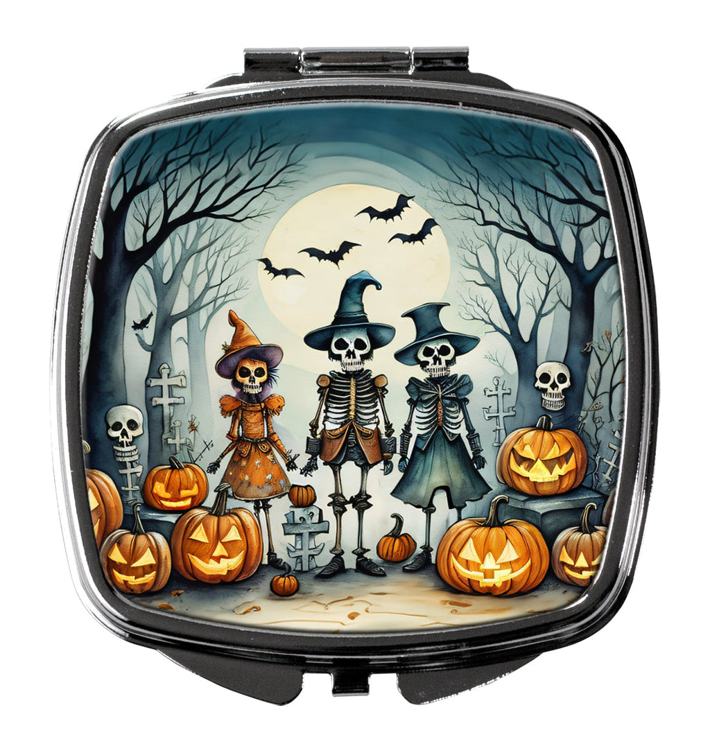 Calacas Skeletons Spooky Halloween Compact Mirror Decorative Travel Makeup Mirror for Women Girls Gifts Pocket Makeup Mirror Folding Handheld