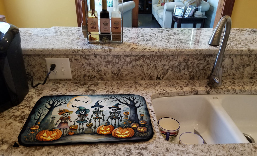 Calacas Skeletons Spooky Halloween Dish Drying Mat Absorbent Dish Drying Mat Pad for Kitchen Counter Dish Drainer Mat for Countertop, 14 x 21", Multicolor