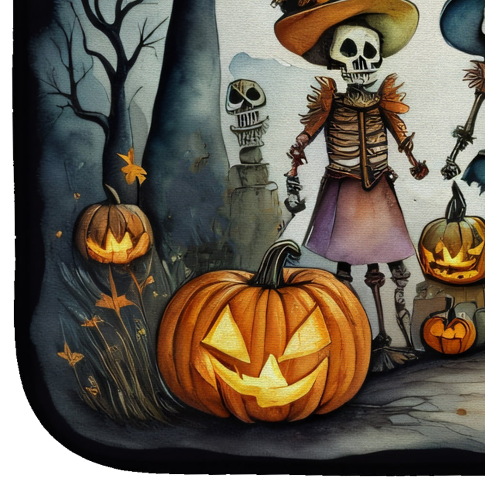 Calacas Skeletons Spooky Halloween Dish Drying Mat Absorbent Dish Drying Mat Pad for Kitchen Counter Dish Drainer Mat for Countertop, 14 x 21", Multicolor