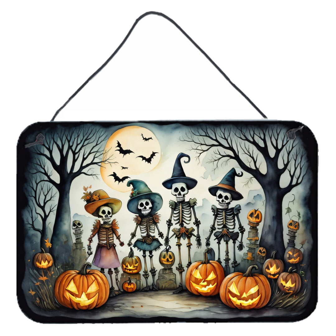 Calacas Skeletons Spooky Halloween Wall or Door Hanging Prints Aluminum Metal Sign Kitchen Wall Bar Bathroom Plaque Home Decor, 8HX12W, Multicolor