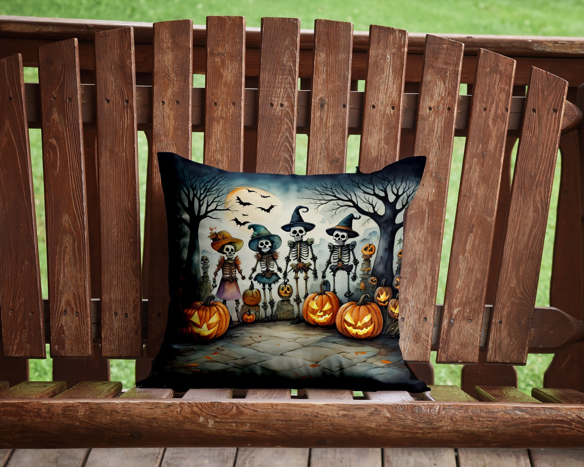 Calacas Skeletons Spooky Halloween Decorative Throw Pillow 14x14 Indoor Outdoor Accent Cushion, Fabric Cover with Insert for Sofa, Bed, Porch & Living Room
