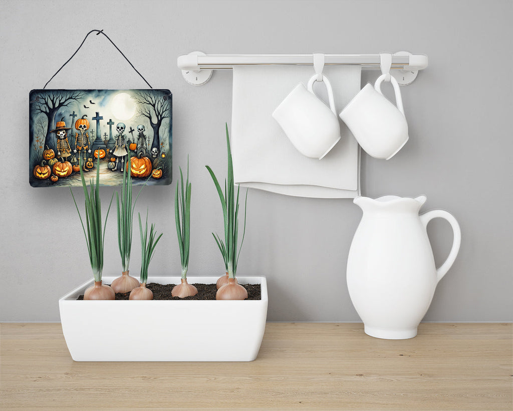 Calacas Skeletons Spooky Halloween Wall or Door Hanging Prints Aluminum Metal Sign Kitchen Wall Bar Bathroom Plaque Home Decor, 8HX12W, Multicolor