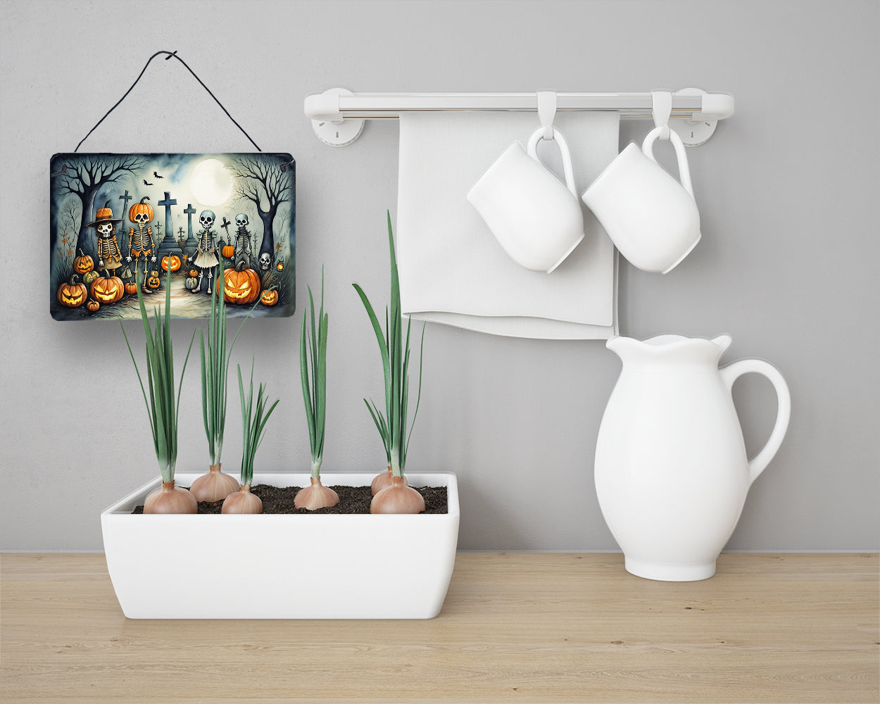 Calacas Skeletons Spooky Halloween Wall or Door Hanging Prints Aluminum Metal Sign Kitchen Wall Bar Bathroom Plaque Home Decor, 8HX12W, Multicolor
