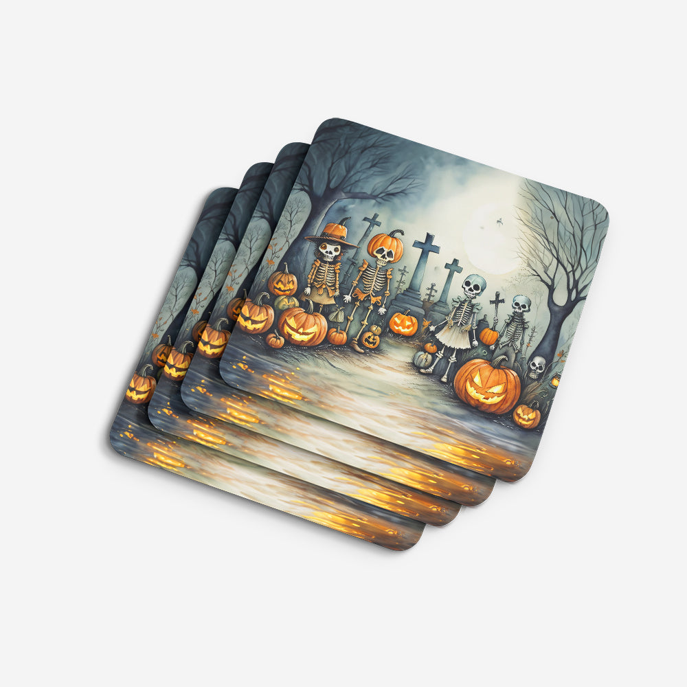 Calacas Skeletons Spooky Halloween Foam Coasters Set of 4 Cup Coasters for Indoor Outdoor, Tabletop Protection, Anti Slip, Mouse pad Material