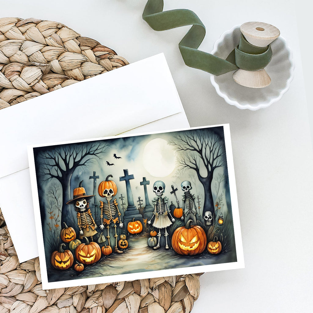 Calacas Skeletons Spooky Halloween Greeting Cards Pack of 8 Blank Cards with Envelopes Whimsical A7 Size 5x7