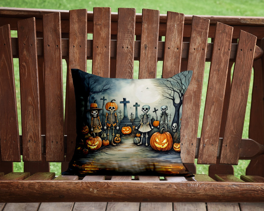Calacas Skeletons Spooky Halloween Decorative Throw Pillow 14x14 Indoor Outdoor Accent Cushion, Fabric Cover with Insert for Sofa, Bed, Porch & Living Room