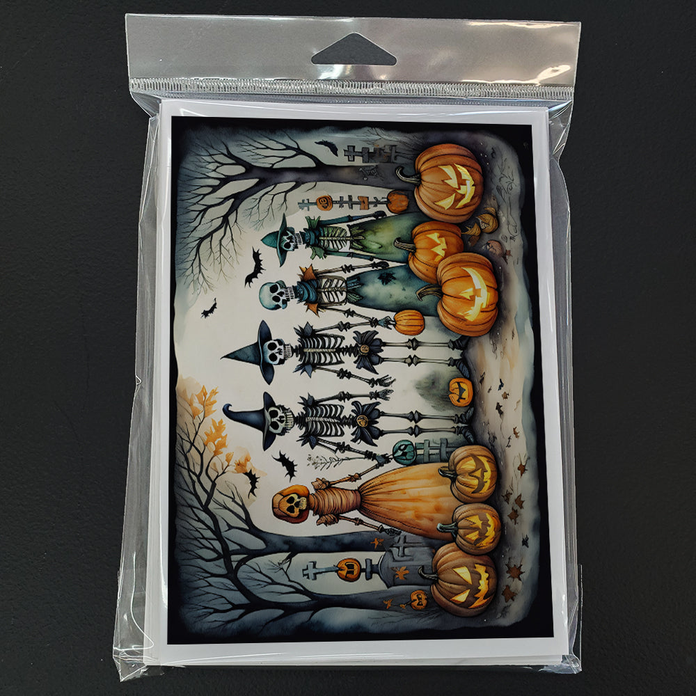 Calacas Skeletons Spooky Halloween Greeting Cards Pack of 8 Blank Cards with Envelopes Whimsical A7 Size 5x7