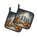 Calacas Skeletons Spooky Halloween Pot Holder Set of 2 Heat Resistant Quilted Hot Pads 7.5 x 7.5 Inch, Insulated Kitchen Trivets for Cooking & Baking