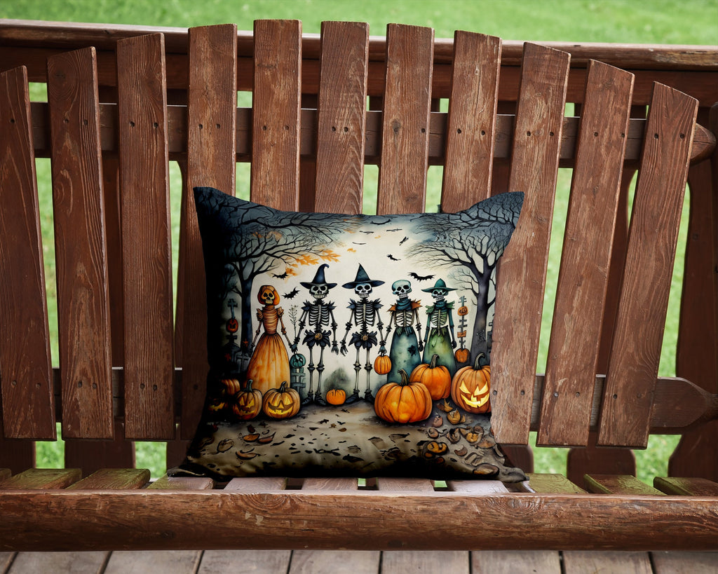 Calacas Skeletons Spooky Halloween Decorative Throw Pillow 14x14 Indoor Outdoor Accent Cushion, Fabric Cover with Insert for Sofa, Bed, Porch & Living Room