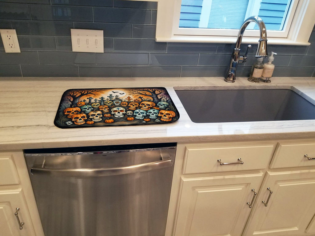 Calaveras Sugar Skulls Spooky Halloween Dish Drying Mat Absorbent Dish Drying Mat Pad for Kitchen Counter Dish Drainer Mat for Countertop, 14 x 21", Multicolor