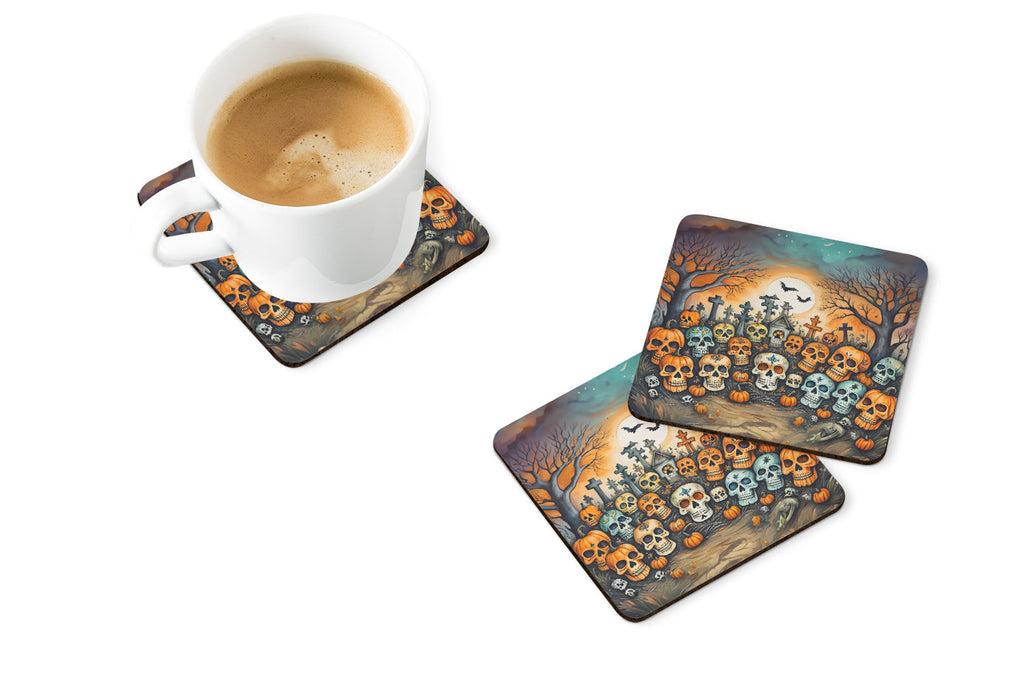 Calaveras Sugar Skulls Spooky Halloween Foam Coasters Set of 4 Cup Coasters for Indoor Outdoor, Tabletop Protection, Anti Slip, Mouse pad Material