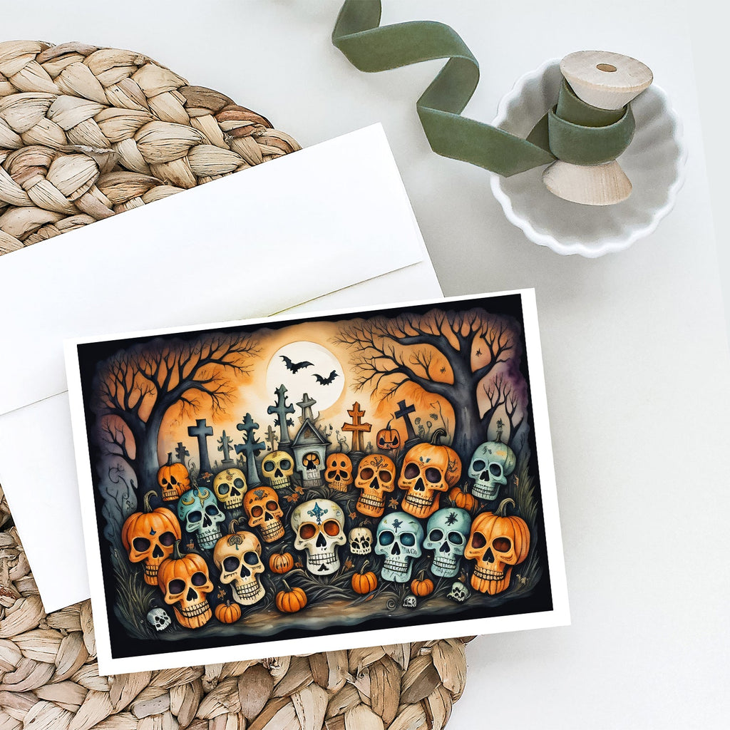 Calaveras Sugar Skulls Spooky Halloween Greeting Cards Pack of 8 Blank Cards with Envelopes Whimsical A7 Size 5x7