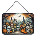Calaveras Sugar Skulls Spooky Halloween Wall or Door Hanging Prints Aluminum Metal Sign Kitchen Wall Bar Bathroom Plaque Home Decor, 8HX12W, Multicolor