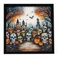 Calaveras Sugar Skulls Spooky Halloween Framed Metal Print Bathroom, Kitchen, Office, Home Decor Wall Art Ready to Hang, Square, 8X8