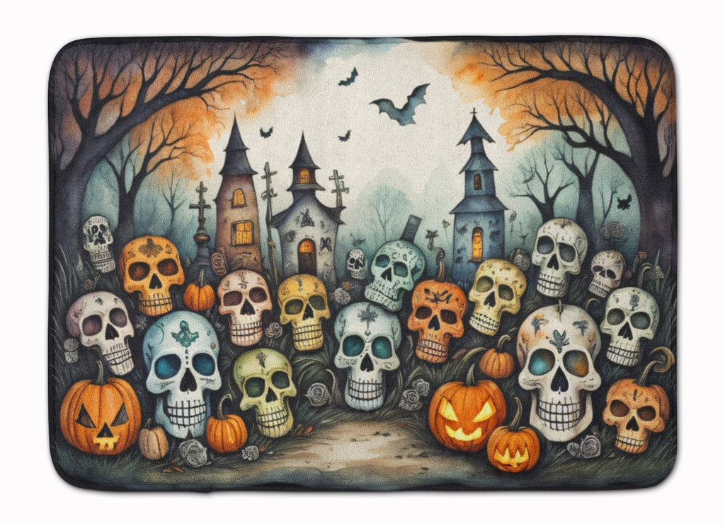Calaveras Sugar Skulls Spooky Halloween Memory Foam Kitchen Mat Machine Washable Anti-Fatigue Cushion Comfort Bath or Kitchen Rug