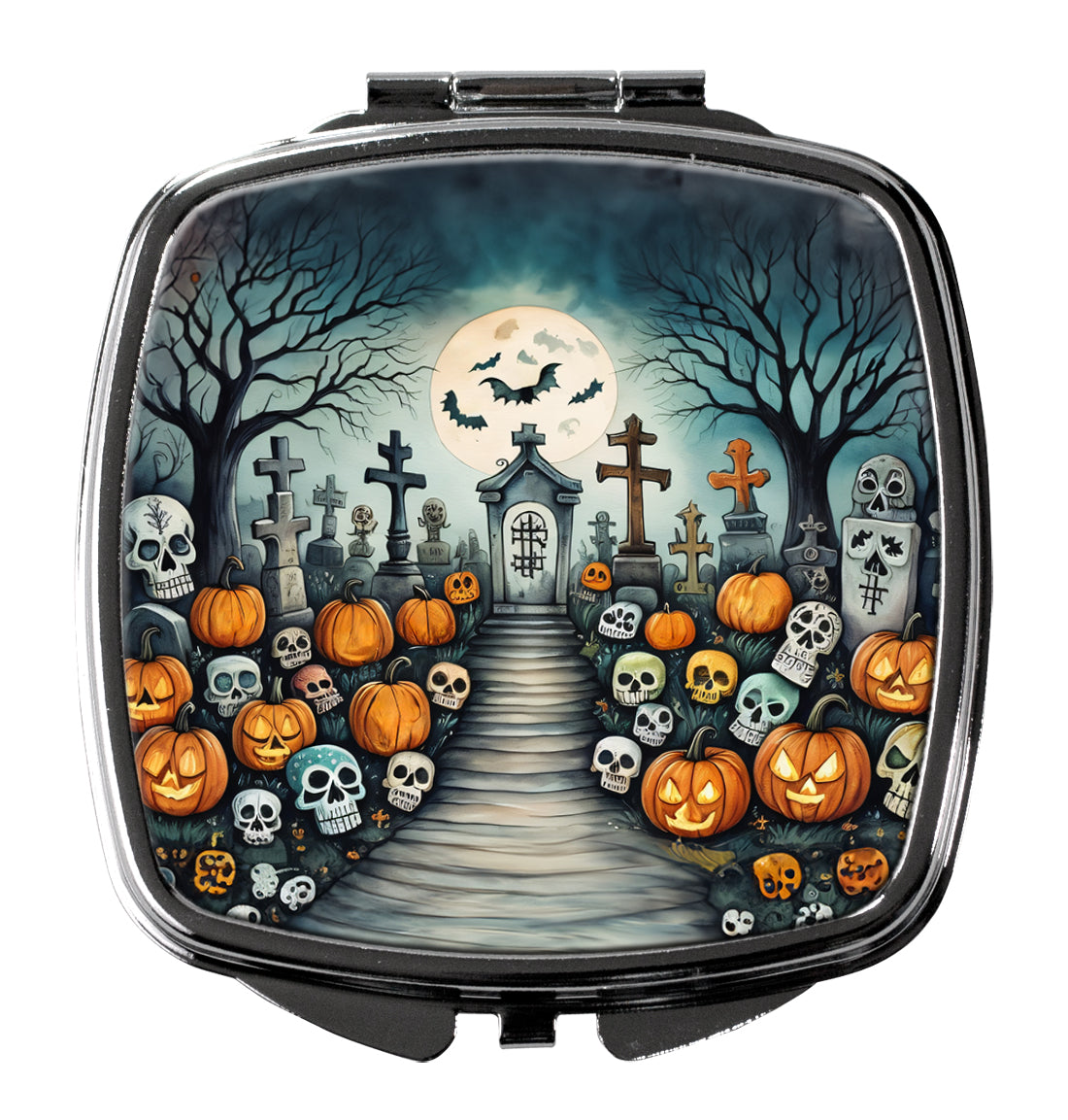 Calaveras Sugar Skulls Spooky Halloween Compact Mirror Decorative Travel Makeup Mirror for Women Girls Gifts Pocket Makeup Mirror Folding Handheld