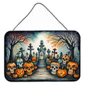 Calaveras Sugar Skulls Spooky Halloween Wall or Door Hanging Prints Aluminum Metal Sign Kitchen Wall Bar Bathroom Plaque Home Decor, 8HX12W, Multicolor