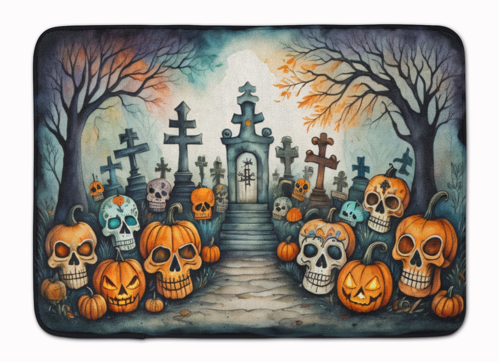Calaveras Sugar Skulls Spooky Halloween Memory Foam Kitchen Mat Machine Washable Anti-Fatigue Cushion Comfort Bath or Kitchen Rug