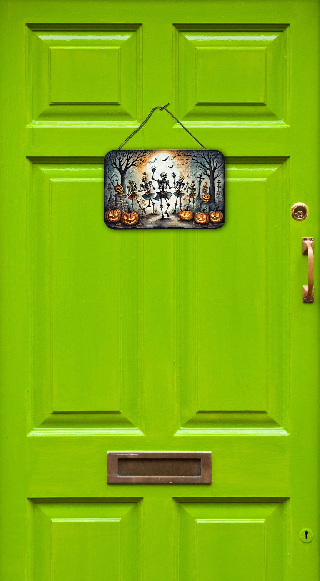 Dancing Skeletons Spooky Halloween Wall or Door Hanging Prints Aluminum Metal Sign Kitchen Wall Bar Bathroom Plaque Home Decor, 8HX12W, Multicolor