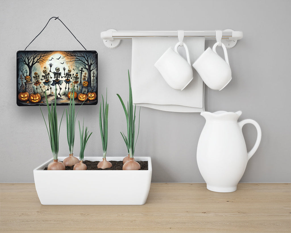 Dancing Skeletons Spooky Halloween Wall or Door Hanging Prints Aluminum Metal Sign Kitchen Wall Bar Bathroom Plaque Home Decor, 8HX12W, Multicolor