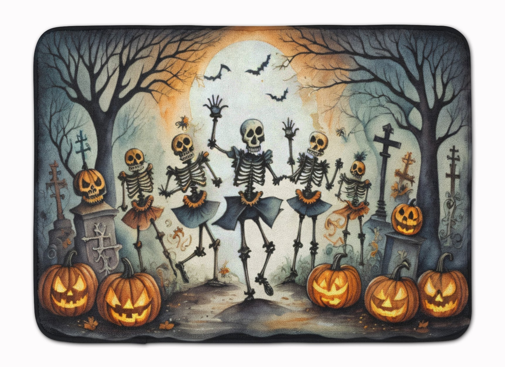 Dancing Skeletons Spooky Halloween Memory Foam Kitchen Mat Machine Washable Anti-Fatigue Cushion Comfort Bath or Kitchen Rug