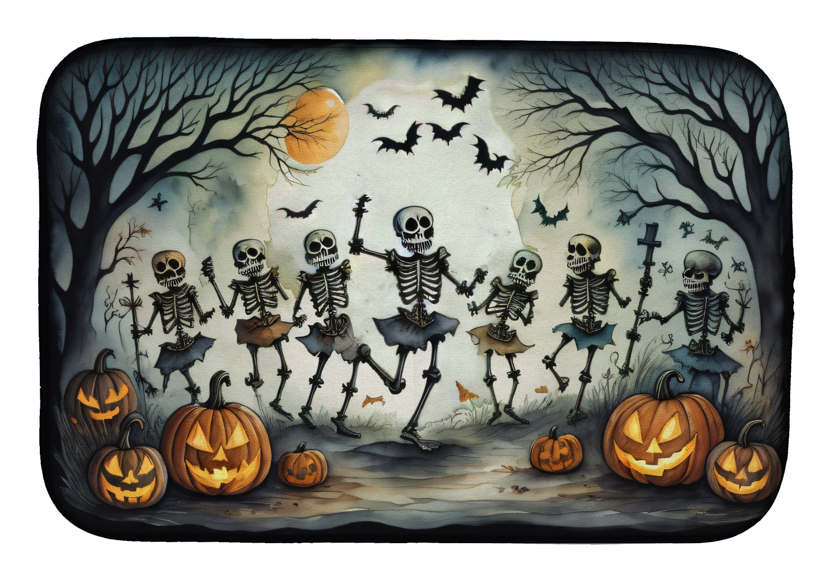 Dancing Skeletons Spooky Halloween Dish Drying Mat Absorbent Dish Drying Mat Pad for Kitchen Counter Dish Drainer Mat for Countertop, 14 x 21", Multicolor