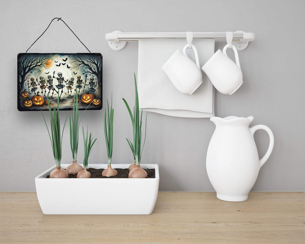 Dancing Skeletons Spooky Halloween Wall or Door Hanging Prints Aluminum Metal Sign Kitchen Wall Bar Bathroom Plaque Home Decor, 8HX12W, Multicolor