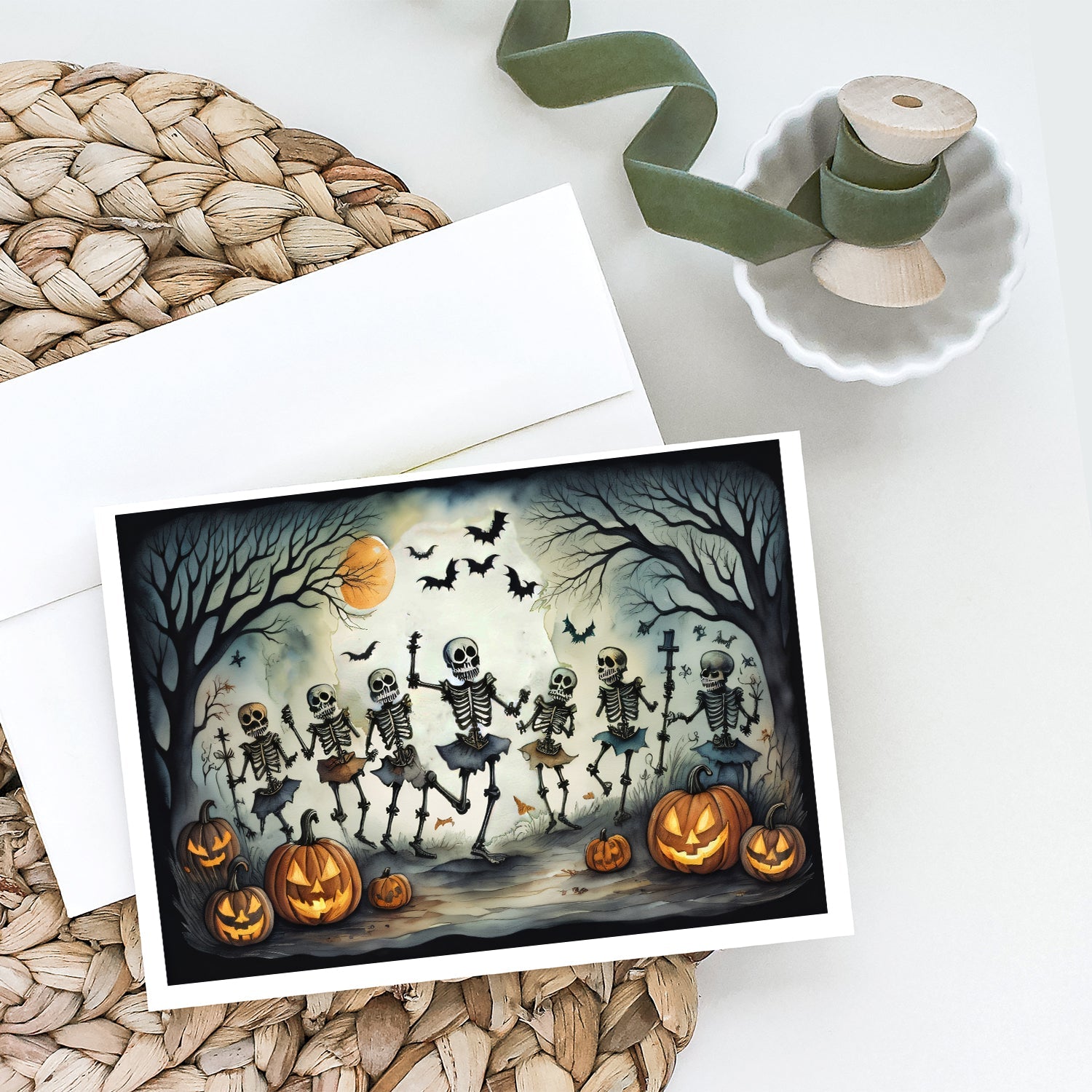 Dancing Skeletons Spooky Halloween Greeting Cards Pack of 8 Blank Cards with Envelopes Whimsical A7 Size 5x7