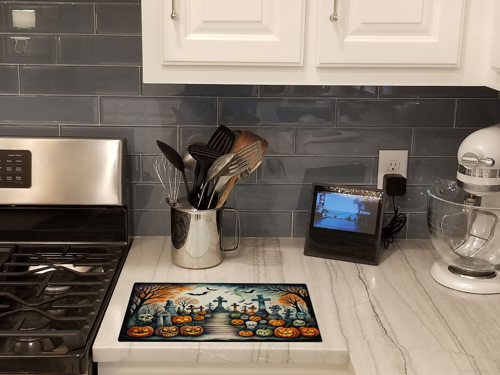Day of the Dead Spooky Halloween Cutting Board Tempered Glass Kitchen Cutting Surface, Heat Resistant Chopping, Non-Slip Feet, Food Prep & Serving