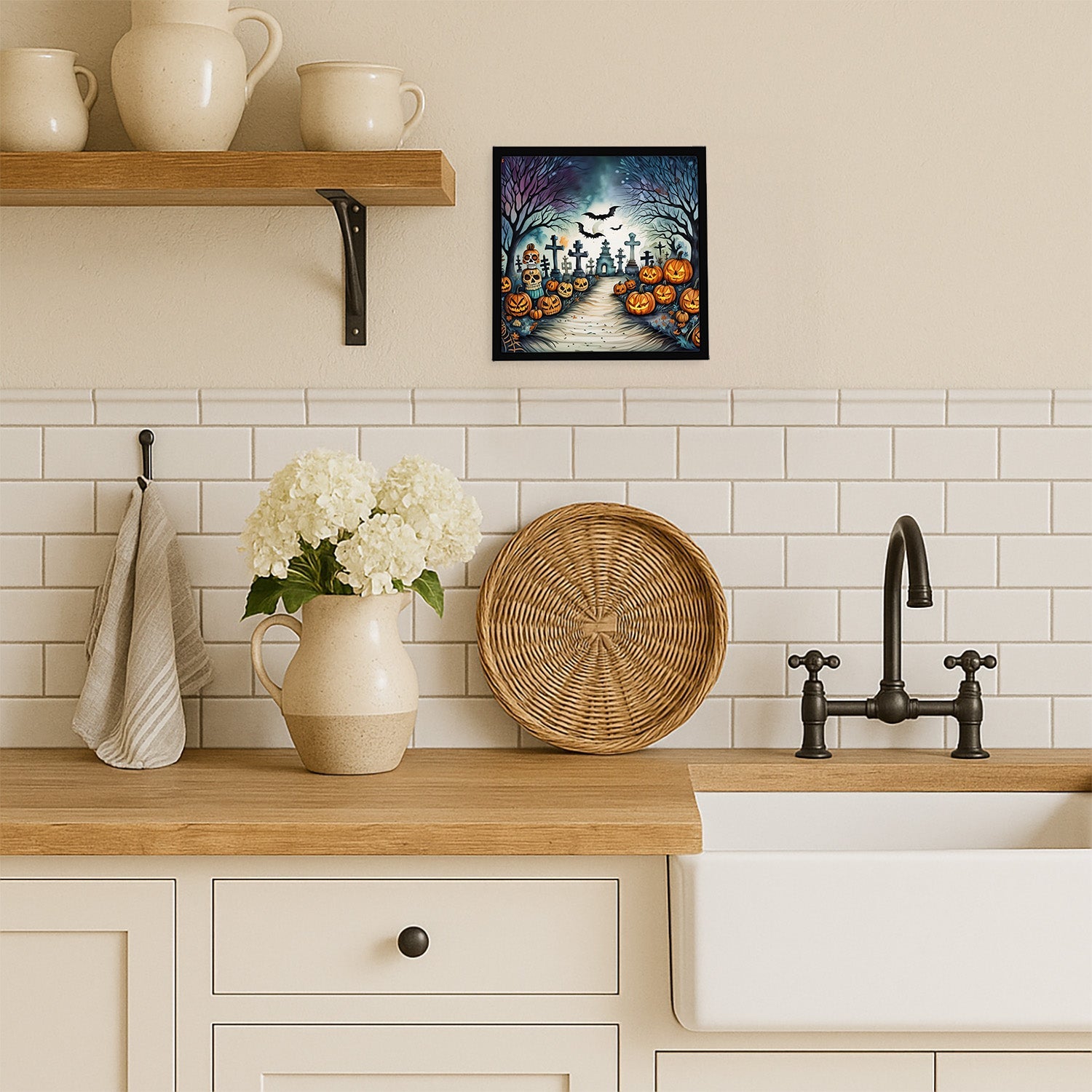 Day of the Dead Spooky Halloween Framed Metal Print Bathroom, Kitchen, Office, Home Decor Wall Art Ready to Hang, Square, 8X8