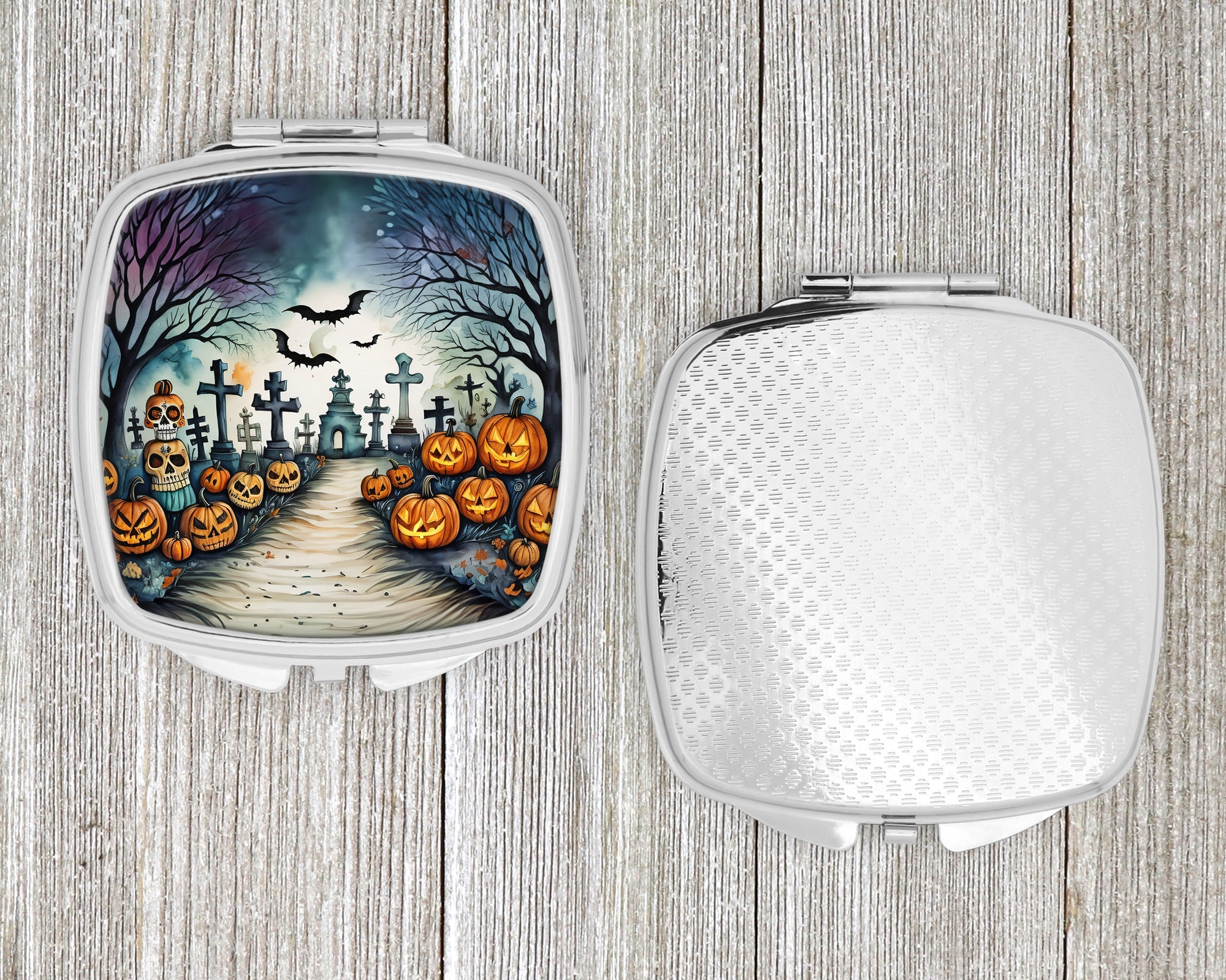 Day of the Dead Spooky Halloween Compact Mirror Decorative Travel Makeup Mirror for Women Girls Gifts Pocket Makeup Mirror Folding Handheld