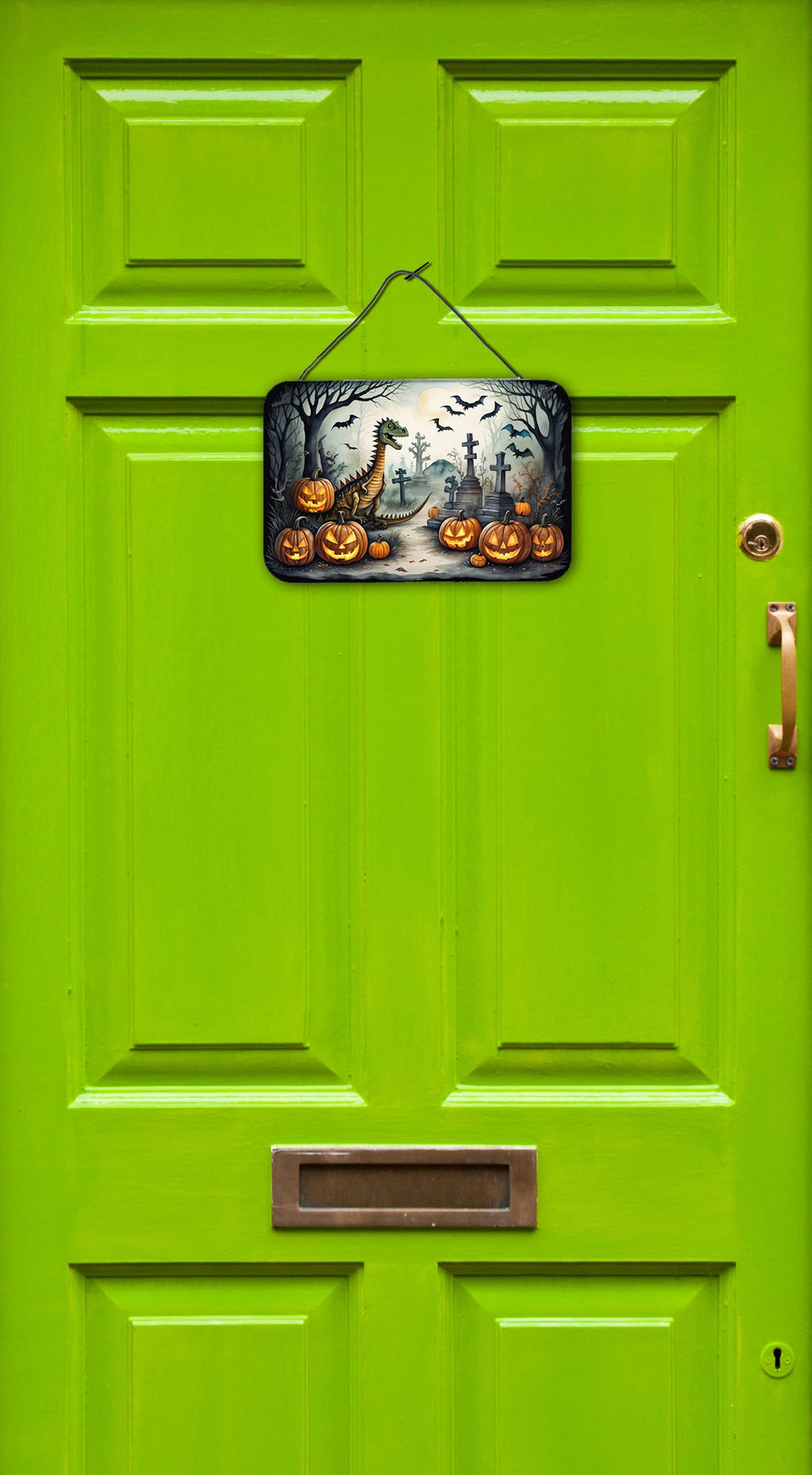 Dinosaurs Spooky Halloween Wall or Door Hanging Prints Aluminum Metal Sign Kitchen Wall Bar Bathroom Plaque Home Decor, 8HX12W, Multicolor