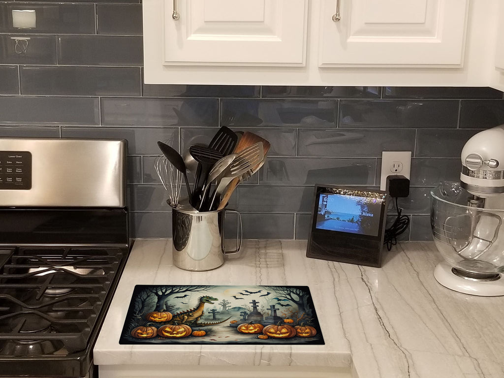 Dinosaurs Spooky Halloween Cutting Board Tempered Glass Kitchen Cutting Surface, Heat Resistant Chopping, Non-Slip Feet, Food Prep & Serving