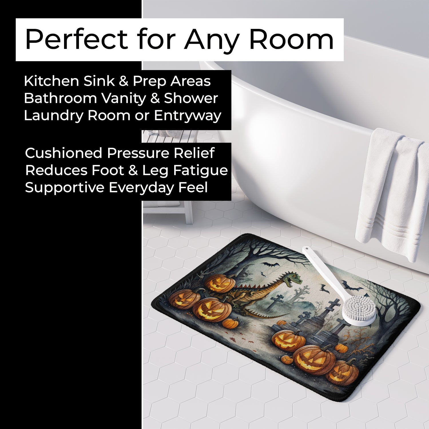 Dinosaurs Spooky Halloween Memory Foam Kitchen Mat Machine Washable Anti-Fatigue Cushion Comfort Bath or Kitchen Rug