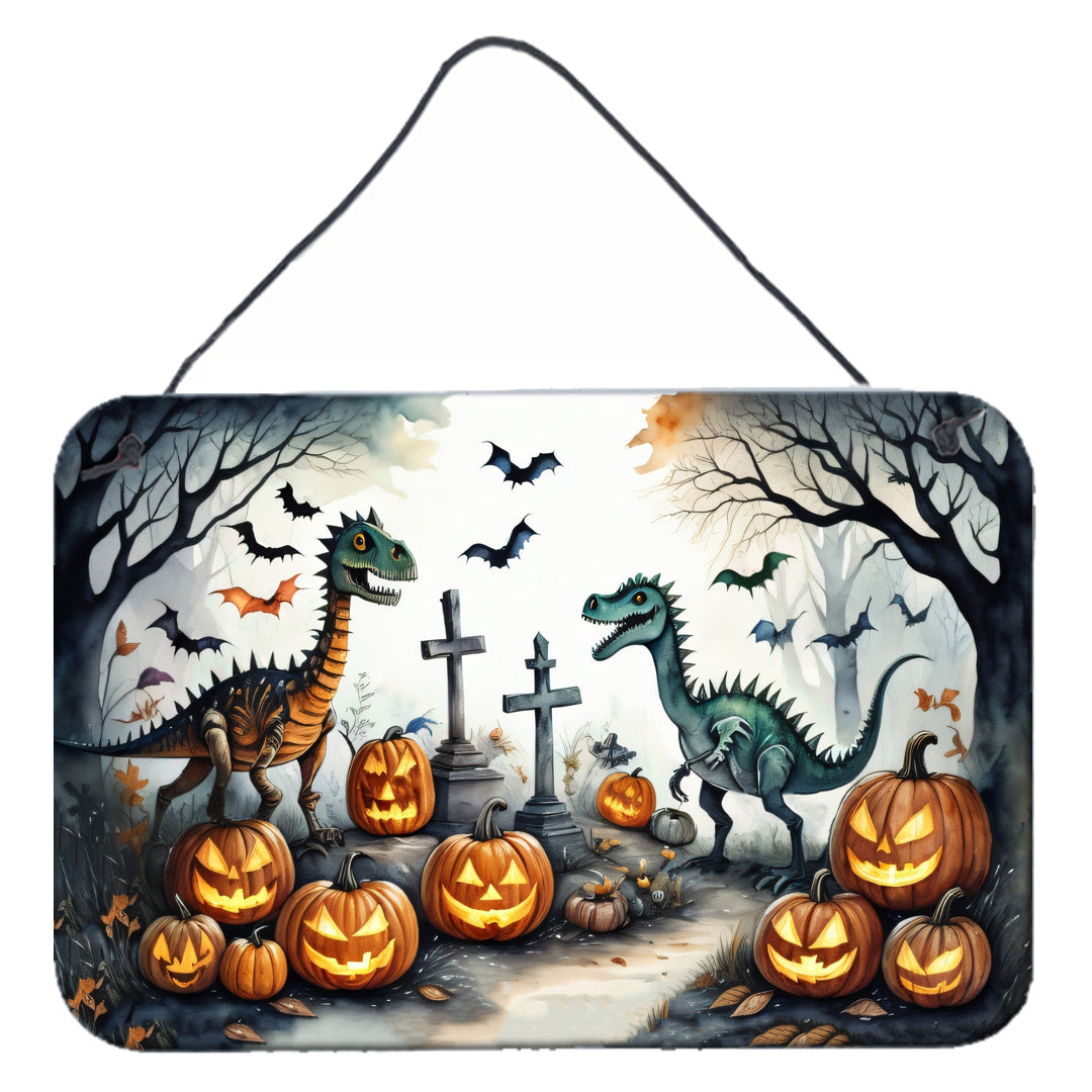 Dinosaurs Spooky Halloween Wall or Door Hanging Prints Aluminum Metal Sign Kitchen Wall Bar Bathroom Plaque Home Decor, 8HX12W, Multicolor