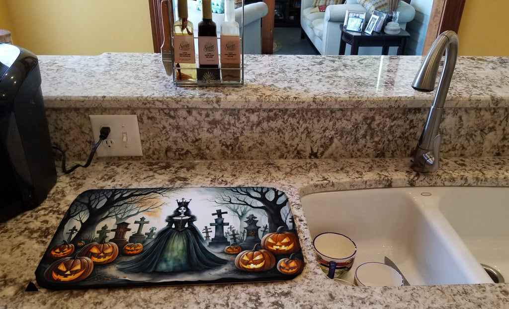 Evil Queen Spooky Halloween Dish Drying Mat Absorbent Dish Drying Mat Pad for Kitchen Counter Dish Drainer Mat for Countertop, 14 x 21", Multicolor